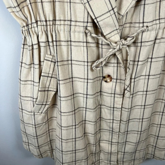 Cozy Co Women's Harper Plaid Jacket Beige Button Up Lined Shacket Layering Large - Picture 5 of 13